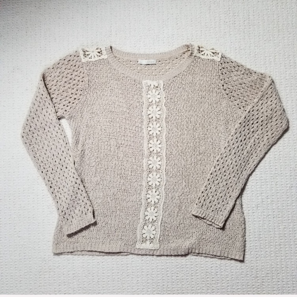 Hinge beige lace and knit sweater size Large